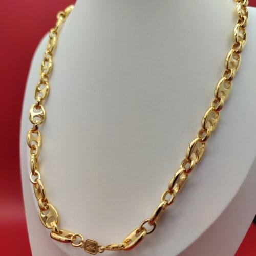 24 K Yellow REAL GOLD GF Puffed Mariner Link Chain Necklace 10mm 23.6" Lobster Clasp STAMP