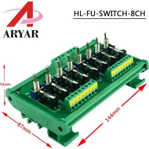 DIN Rail Mount 8 Position Power Distribution Fuse Module Board with swtich, switch fuse module For AC/DC 5~32V