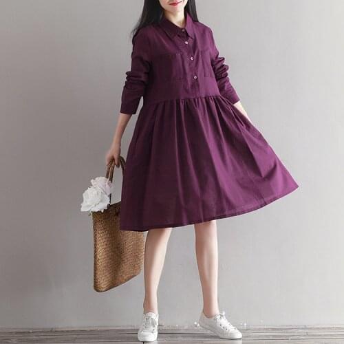 Spring autumn long sleeve cotton linen dress new fashion Mujer Vestidos solid casual women elegant dress