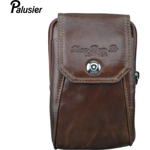 Retro Men Genuine Leather Waist Pack Oil Wax Cowhide Wallet Male Casual Purse Zipper Pocket Mobile Phone Pouch Belt Loop Hoop