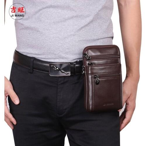 JIWANG Genuine Leather Mens Fanny Waist Bag 7" Cell/Mobile Phone Coin Purse Pocket Belt Bum Pouch Pack Classic Fashion Hip Pouch