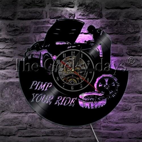Pimp Your Ride Repair Car Auto Service Vinyl Record Wall Clock Modern Design Mechanical Tools Home Decor LED Night Light