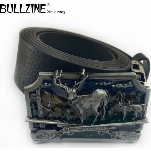 Bullzine zinc alloy retro DEER hunting belt buckle jeans gift belt buckle Free PU belt FP-02795 drop shipping