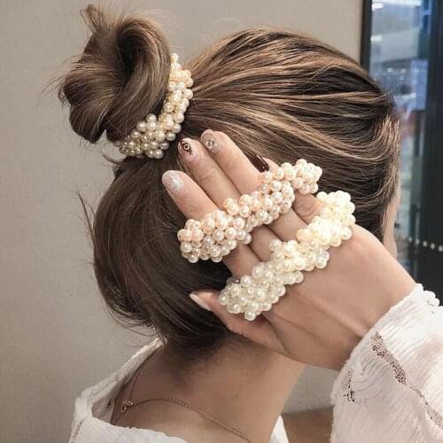 Woman Elegant Pearl Hair Ties Beads Girls Scrunchies Rubber Bands Ponytail Holders Hair Accessories Elastic Hair Band