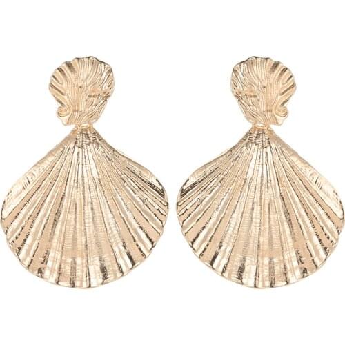 Retro Simple Vintage Exaggerated Golden White Rose Gold Shell Alloy Dangle Earrings Drop Earrings For Girls Women