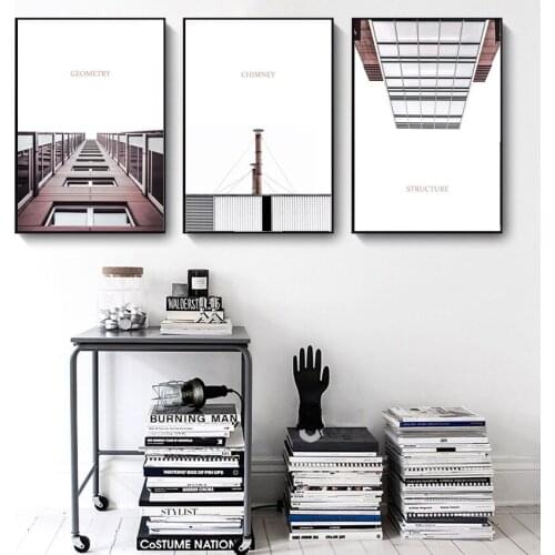 Nordic living room decoration painting architecture geometry hotel apartment Club canvas art wall decor building picture