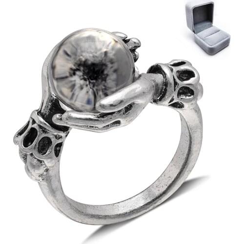 UFOORO Creative Retro Lucky Crystal Bead Ring Punk Style Hip Hop Rock Popular Ring Engagement Jewelry With Gift Box