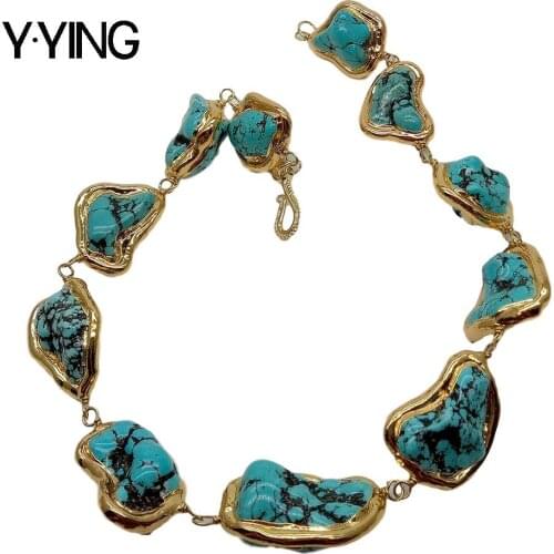 Y·YING Freeform Blue howlite With Gold color Plated Edge strand Necklace choker necklace ethnic style for women 18"