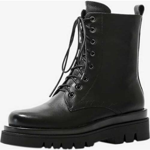 MORDOAN Genuine Cow Leather Lady Boots Womens Thick Bottom 2020 Fall British Style Round Toe Single Boots Ankle Boots Women