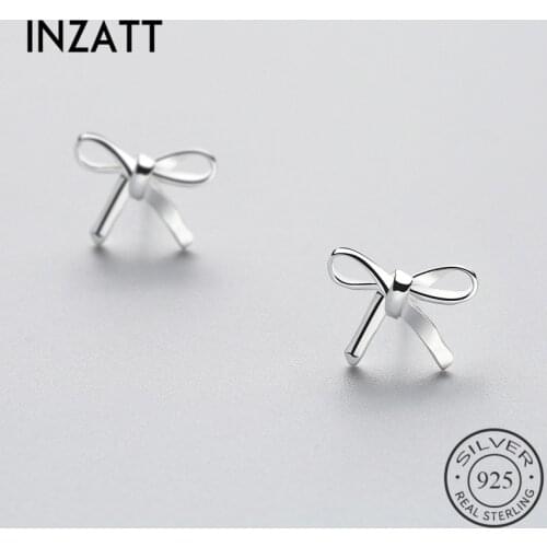 INZATT Romantic Geometric Hollow bow-knot Stud Earrings Real 925 Sterling Silver Fine Jewelry For Charm Women Anniversary Gift