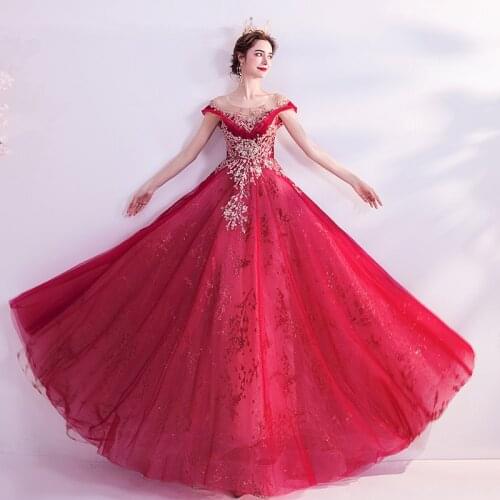 2021 New Red Long Evening Dress Banquet Prom Party Robe De Soiree Longue Formal Simple