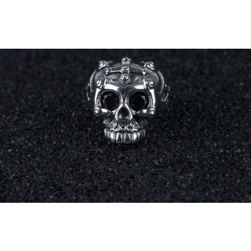 925 Sterling Silver Skeleton Rings for Women Punk Skull Ring 925 Silver Anillos Fashion Black Zircon Adjustable Ring Jewelry