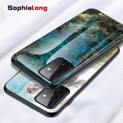 Hard Cases for Samsung Galaxy A82 A72 A52 5G Marble Print Tempered Glass Cover with Soft TPU Edges Anti Scratch