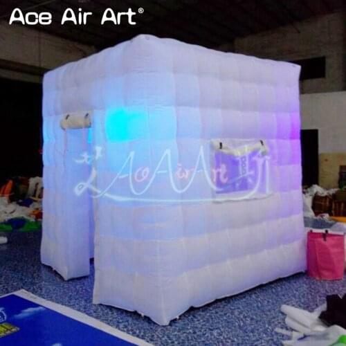 2.4m led Cubic tent inflatable photo booth props with colorful bulb lights,door for entry window for camera machine for Chile
