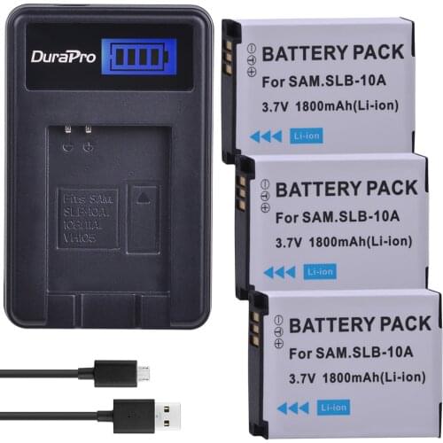 3pc 1800mAH SLB-10A SLB 10A SLB10A Camera Battery + LCD Charger for Samsung EX2F WB150F WB250F WB350F WB750 WB800F WB500 WB550