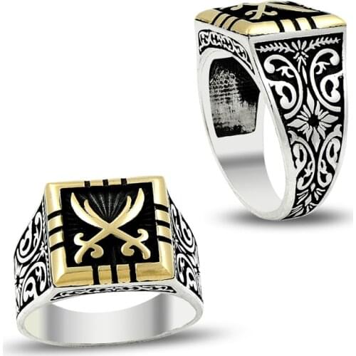 925 Silver Sword Printed Classical Ottoman Rings for Men