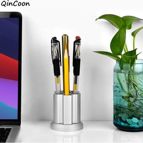 360° Rotation Aluminum Pen & Pencil Holder, Seven Holes Metal Pen Stand Desktop Organizer Decoration for Office School Home