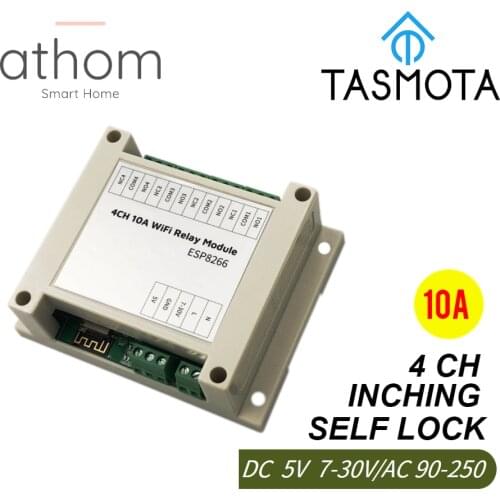 ATHOM Tasmota 4CH WiFi Relay Module Inching Switch Self-locking Entry Access Gate Control DC 5V 12V 7V-30 AC90-250V V