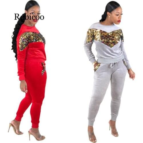 Velvet TWO PIECE SET Hoodie Women Velour Tracksuit Sequin Long Sleeve Joggers Leisure Pants Winter Clothing Outfits 2 Pcs Spring