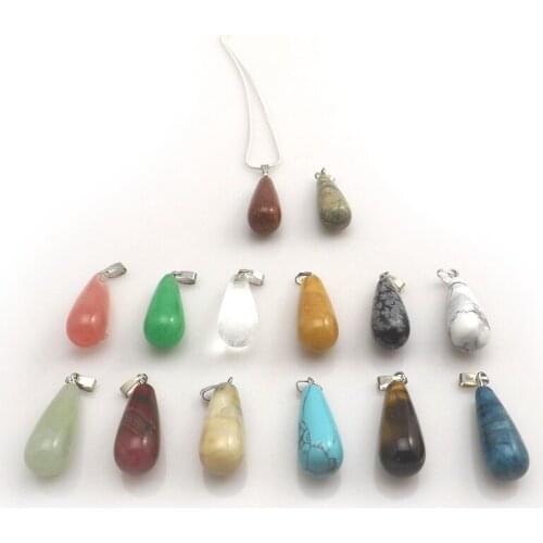 Mixed Lot Natural Stone Waterdrop Shape Pendant Silver Color Chain Chokers For Women 12pcs/lot