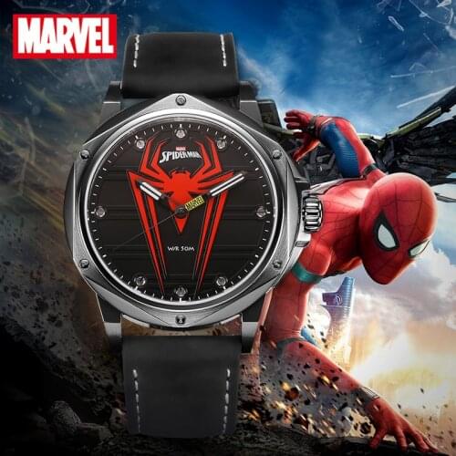 Disney Marvel Official Spider Man Fashion Casual Quartz Wristwatches 50M Waterproof Stainless Steel Case Coated Glass Male Clock