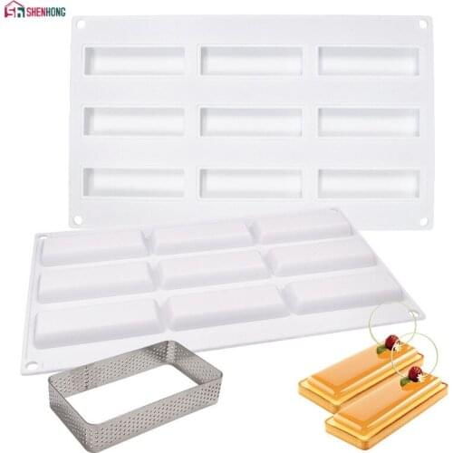 SHENHONG 9 Holes Rectangle Shape Tart Decoration Dessert Silicone Pastry Cake Mold For Baking Tartlet Mould Mousse Chocolate Pan