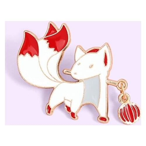 Creative Cartoon Animal Brooch Cute Red Fox Holding Lantern Festive Badge Brooch Enamel Pin Lapel Pins Brooch