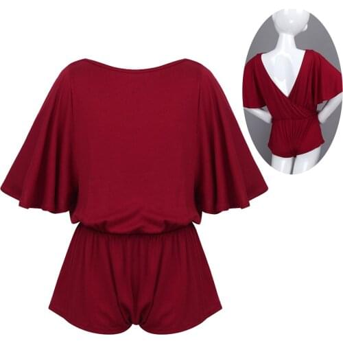 Kids Batwing Short Sleeve Elastic Waist Loose Jumpsuit Girls Ballet Gymnastics Leotard Workout Unitards Lyrical Dance Costumes