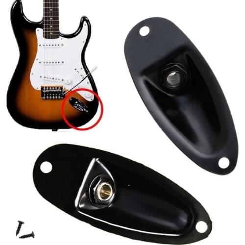 E9LE Black Boat Input Output Jack Plate Socket With Screws for fender Strat Guitar