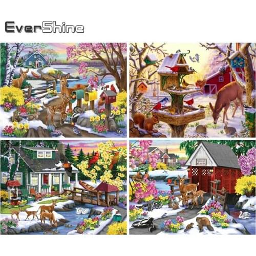 Evershine 5D DIY Diamond Embroidery Deer Rhinestone Art Diamond Painting Winter Animal Craft Kit Home Decorations
