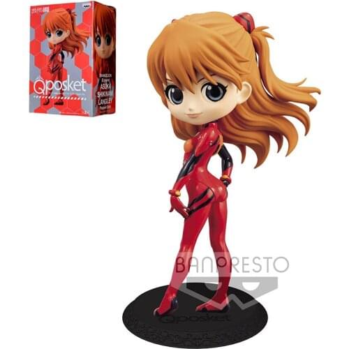 BANDAI Qposket EVA Japanese Anime Evangelion Mini Asuka Langley Soryu Plugsuit Style Figurine Kawaii Doll Action Figure Kids Toy