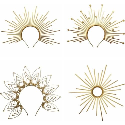Gold Spike Halo Crown Headpiece Fairy Lolita Women Sunburst Elf Wedding Bridals PLASTIC ZIP TIE Wrap Hair Band Headdress