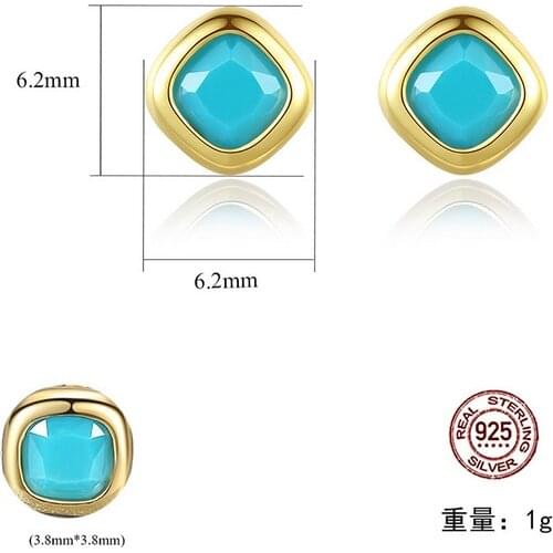 HOT Sell S925 Sterling Silver Artificial color treasure Korean version simple square Crystal zircon ruby sapphire Earrings