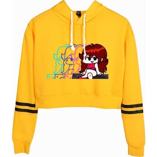 Print Hoodies Friday Night Funkin Fleece Girl Long Sleeve Kawaii Hooded Pullover Crop Tops Loose Fashion Kpop Novelty Sexy style