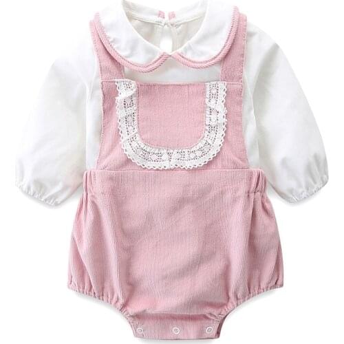 Baby Clothes Sets Spring Lantern Sleeve Peter Pan Collar Tops+Dress 2Pcs/set Kids Clothes Sets For 0-2Yrs