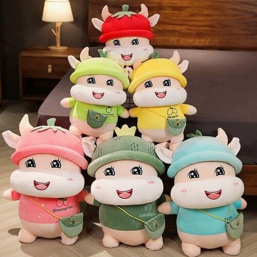 Cute Cattle Plush Toy Cow Symbol of 2021 Bull 2021 OX Year Kawaii Mascot Cow Plush Soft Toy New Year Party Decor Gift