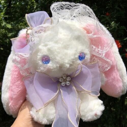 8 Colors Cute Lolita Bunny Bag Small Rabbit Purse Soft Plush Doll Lop Girl Synthetic Pearl Chain Bow Lace Blue Pink Black Eyes
