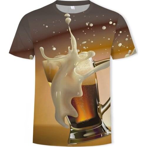 Food and 3D printing fashion T-shirt mens beer street burger and beverage clothing loose comfortable fabric O-neck mens clothi