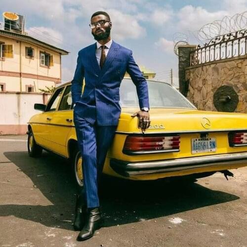 Blue Rope Stripe Mens Slim Fit Wedding Tuxedos Business Suits Double Breasted Peaked Lapel Prom Suits 2021