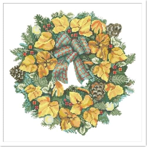 Winter golden wreath cross stitch kits package 18ct 14ct 11ct cloth silk cotton thread embroidery DIY handmade needlework