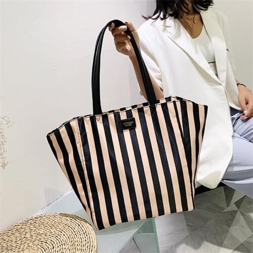 2021 New Fashion Large Capacity Shoulder Bags Women Stripe Shopping Bags Female Hasp Handbags