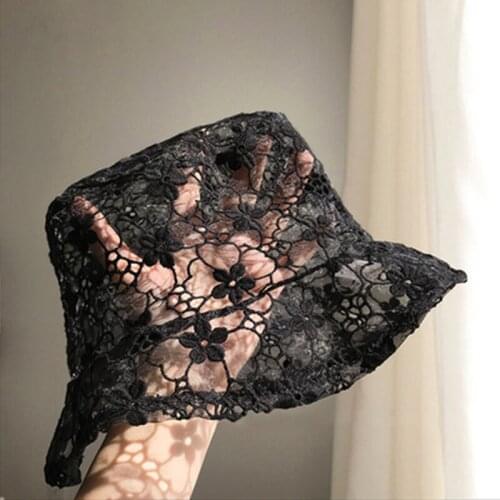 Newly Women Lace Hat Soft Lace Flower Wide Brim Sun Hats Floppy Hollow Design Fisherman Hats Bucket Hat