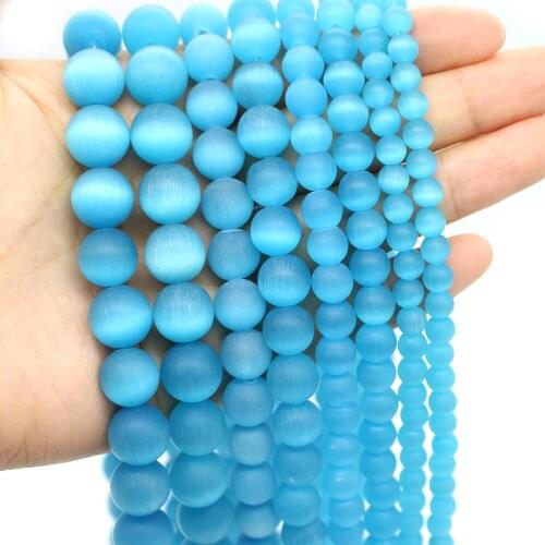 Oameusa 6mm 8mm 10mm 12mm Round Frosted Deep Lake Cats Eye Agates Beads Loose Beads for Jewelry Making 1 Strand 15" Wholesale
