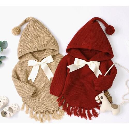 0-24M Newborn Kid Baby Clothes Autumn Winter Warm Sweater For Boy Girl Warm Knitted Hooded Sweater Cute Tassels Knitwear Outfit