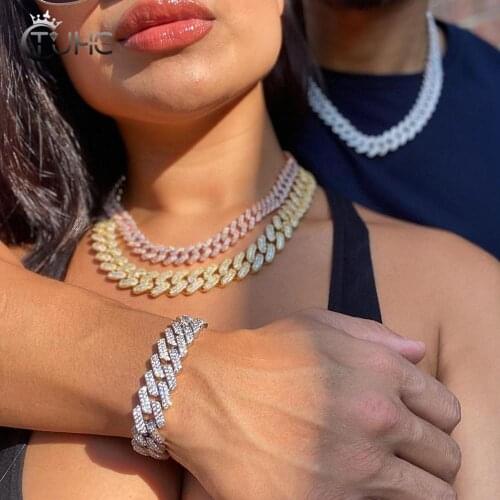 Couple Jewelry 12mm Micro Pave CZ Cuban Link Chains Necklaces Luxury Bling Choker Iced Out Zircon Punk Women Men Hip Hop Chains