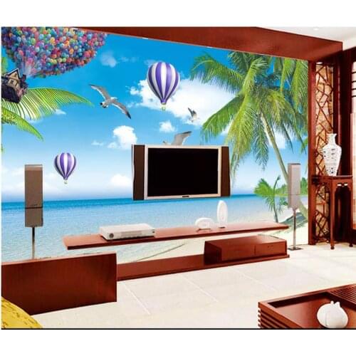 Custom 3d wallpaper for walls 3 d wall murals Seaside mediterranean tree beach balloon mural background wall papers home decor