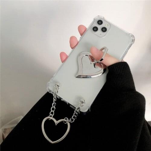 Hot Korean Metal Bracelet Chain Ring Holder Soft Phone Case For iphone 12 Pro Max 11 6 6S 7 8 Plus X XR XS Max SE S10 Cover