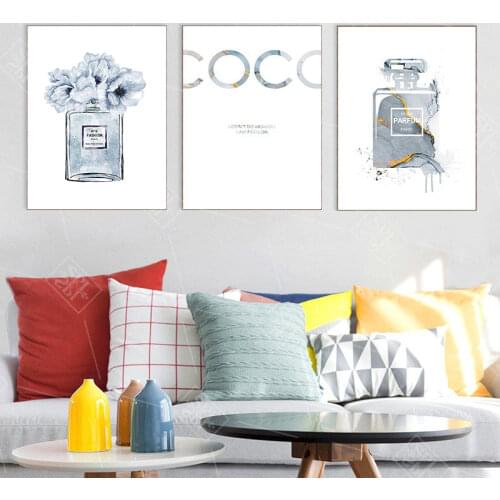 Perfume Bottle Poster Alcohol Ink Art Prints Perfume Flower Canvas Painting Wall Art Decoration Wall Pictures For Living Room