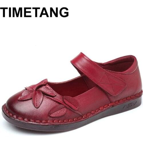 TIMETANG2019 Casual Brand Womens Shoes Cow Leather Ballet Shoes Folding and Portable Shoes with Hook and Loop for Mothers Gift