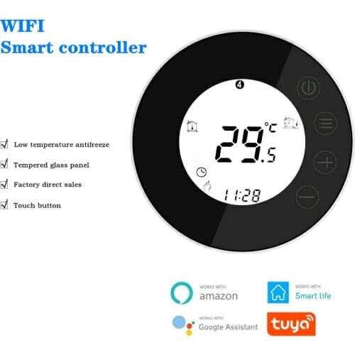 Intelligent digital display wifi thermostat round touch screen temperature controller electric floor heating adjustable temperat